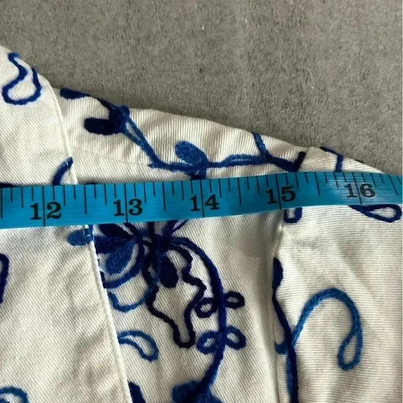 ❤️2/$50❤️[S] April Cornell Blue Embroidered White Cotton Tunic Dress Blouse - Picture 7 of 11